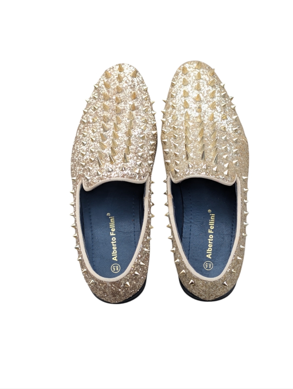 Alberto Fellini Sparko Gold Metallic Spiked Loafers Size 8.5 Mens